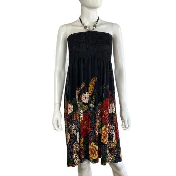 Cristinalove Dresses & Skirts - Cristina Love Black Paisley Floral Shirred Halter Dress